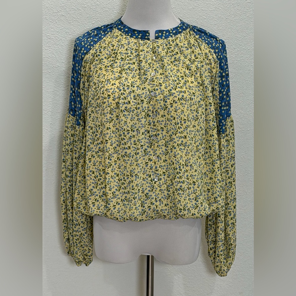 NEW Tahari Bubble Hem Button Patchwork Blouse Top… - image 3